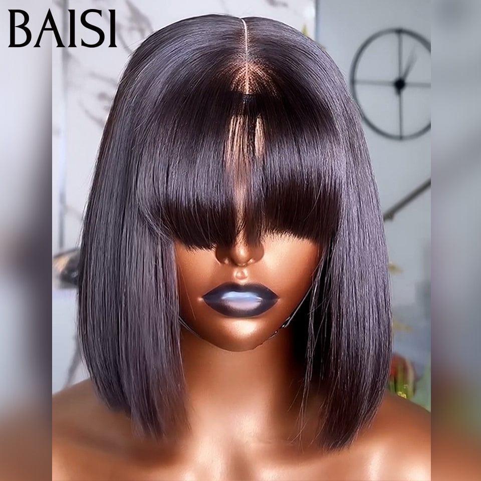 BAISI 15A SDD BONE STRAIGHT bob Parrucche di lusso Bob dritto senza pizzo con frangia A1 Realizzato con capelli doppiamente tirati