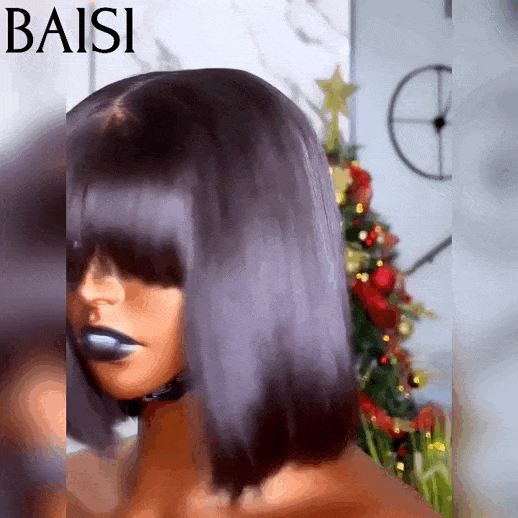 BAISI 15A SDD BONE STRAIGHT bob Parrucche di lusso Bob dritto senza pizzo con frangia A1 Realizzato con capelli doppiamente tirati