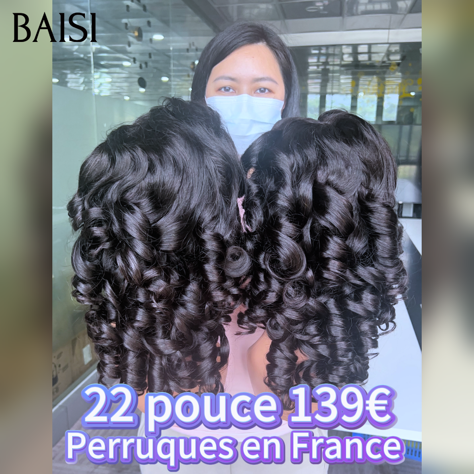 BAISI Perruques en France 13x6 Front Lace Body wave Couleur NOIR Sans Colle 22 Pouces Perruque 100% Cheveux Humains