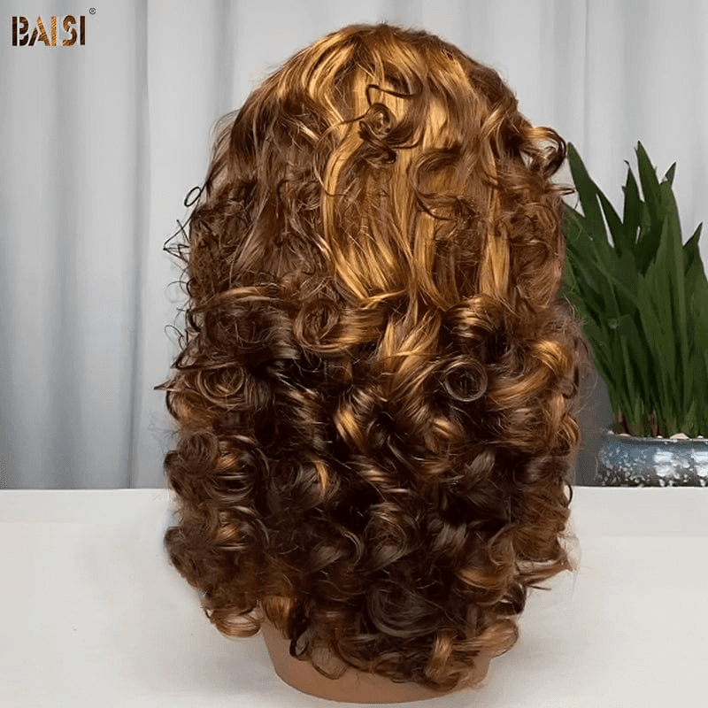 Parrucche di lusso BAISI Parrucca frontale in pizzo 13x4 300% volume riccio rimbalzante in colori misti # 4 # 27 in capelli umani al 100% MP50