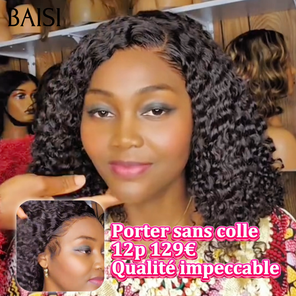 Perruque cheveux humains Curly 13x4 lace frontale 12 pouces Densité pleine Sans Colle Lace déjà couper Facile à Porter spéciale pour les femmes qui portent les tous les jours pratique et efficace