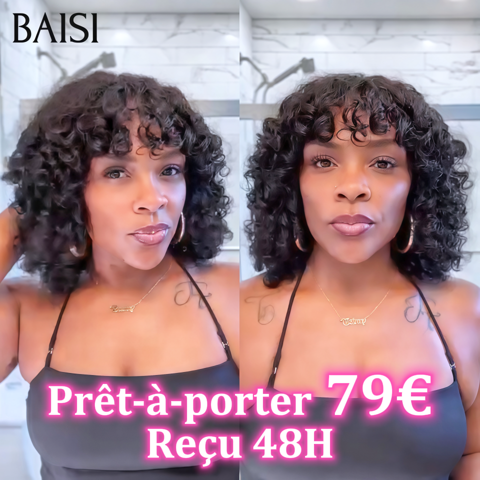 BAISI perruque water wave 12 pouces 1B# noir sans lace avec frange Prêt-à-porter 79€ en 100% cheveux humains