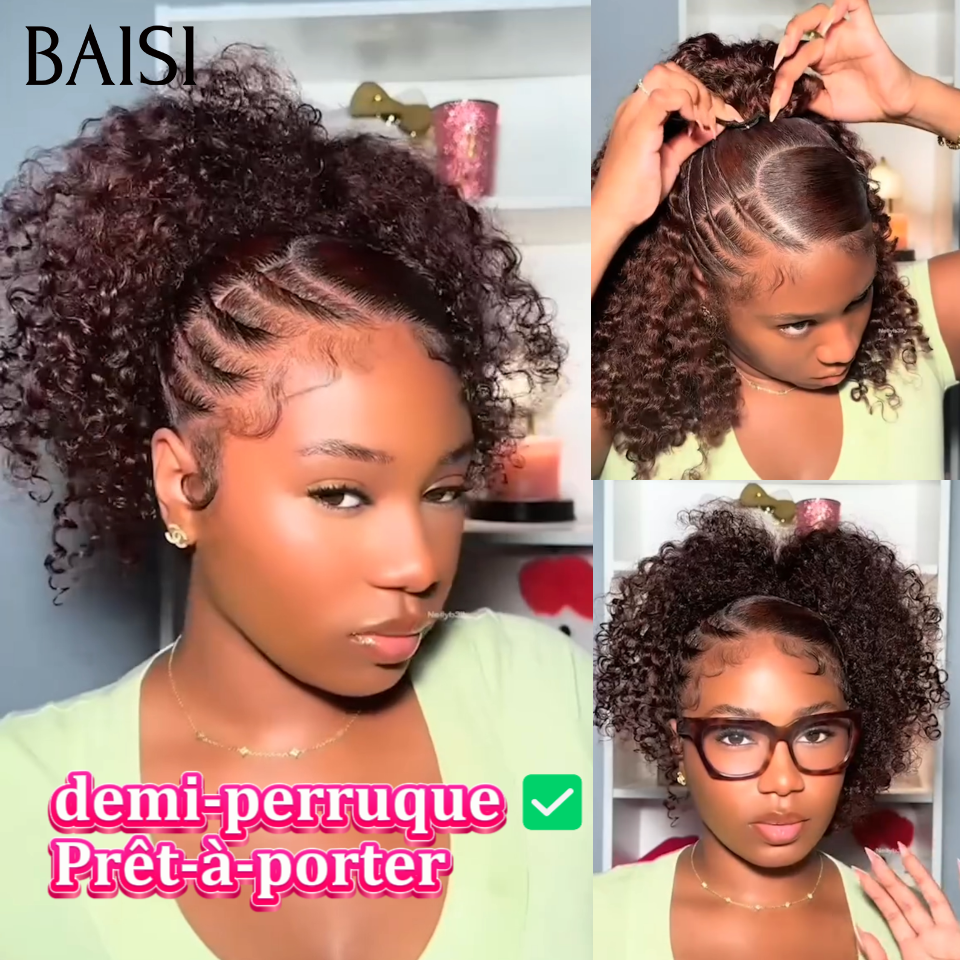 BAISI demi-perruque Prêt-à-porter extension chignon ponytail 20 Pouces 189€ En Couleur Noir CURLY en 100% cheveux humains