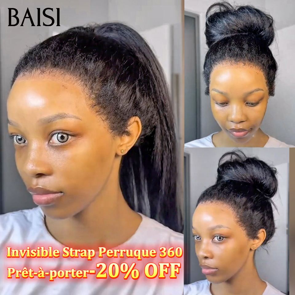 BAISI perruque Upgrade Invisible Strap 360 lace Frontal kinky en Couleur naturel Invisible Strap Perruque 360 Prêt-à-porter -20% OFF en 100% Raw Hair Lace déjà couper