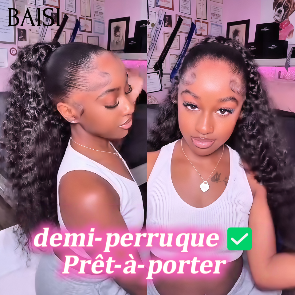 BAISI demi-perruque extension chignon ponytail deep curly 20 Pouces 169€ En Couleur Noir CURLY en 100% cheveux humains