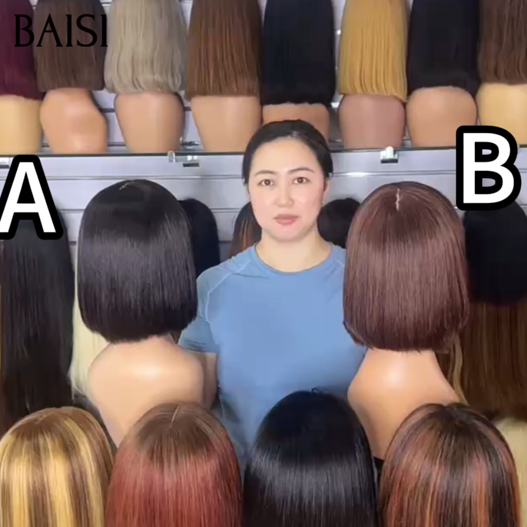 BAISI 2x6 Lace Lot de 2 Perruques Bob Lisse 8Pouces Différentes Couleurs Lot A+B ou Lot C+D ou Lot E+F Offre Spéciale Petit Business en 100% Cheveux humains