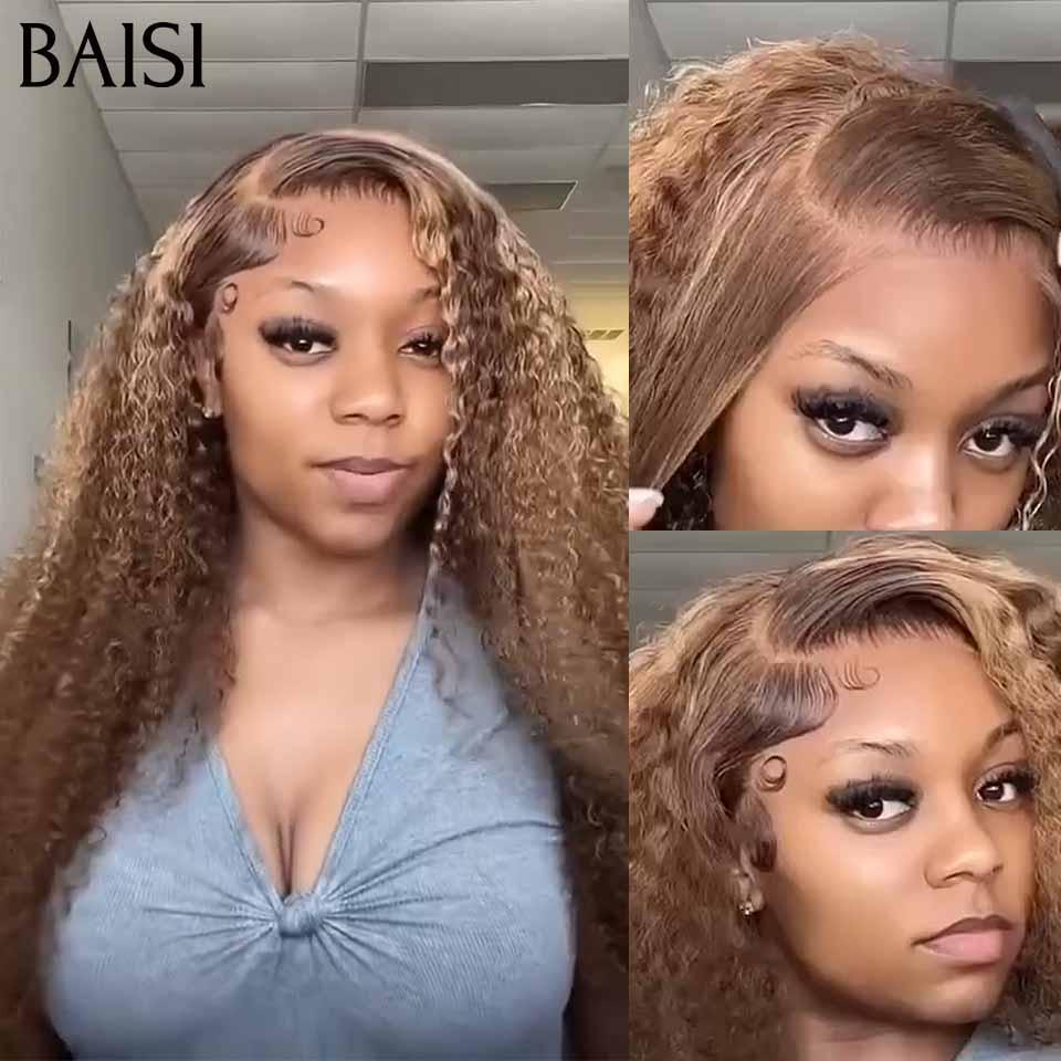 BAISI 13x4 Deep Wave Wig In Mixed Color #4#27 Glueless Lace Front Cut Easy To Wear 100% Human Hair