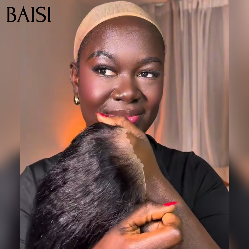 BAISI 360 Lace Perruque Kinky Straight 360 Lace invisible et réglable Avec Cordon Pas Besoin de Colle Lace Deja Couper Différents Styles Au Quotidien en 100% Cheveux Huùains