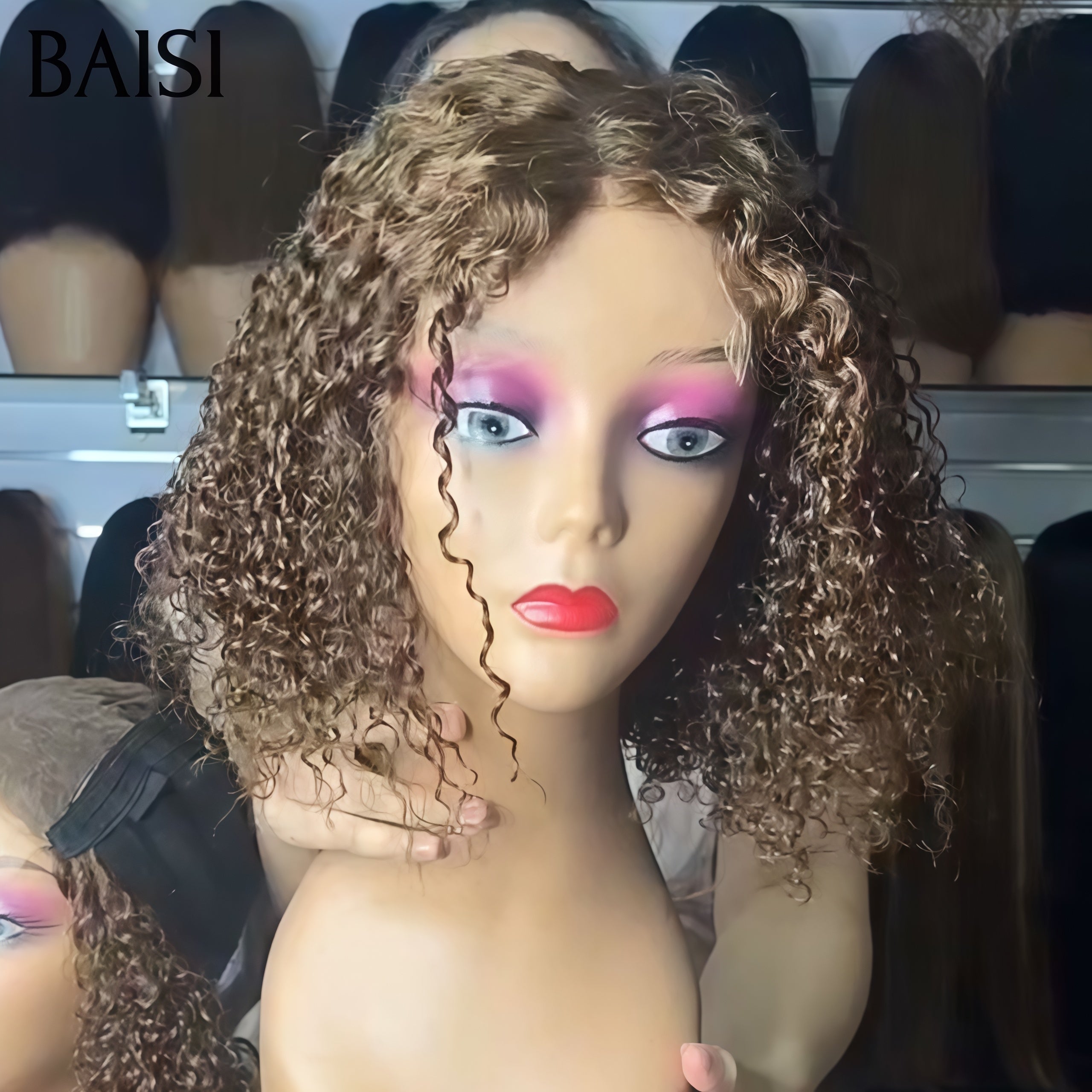 BAISI 5x5 HD Lace ou 13x4 HD Lace Perruque BOB Curly Wave 14Pouces Couleur Marron Dorée 33# Sans Colle Lace Deja Coupé Facile à porter en 100% Cheveux humains