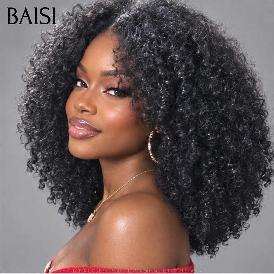 BAISI perruque PROMO 100% Vietnam Hair Qualité SDD Perruques Afro Kinky 4x4 lace 18 pouce 169€ sans colle 300% de Volume en 100% Cheveux Humain Hair