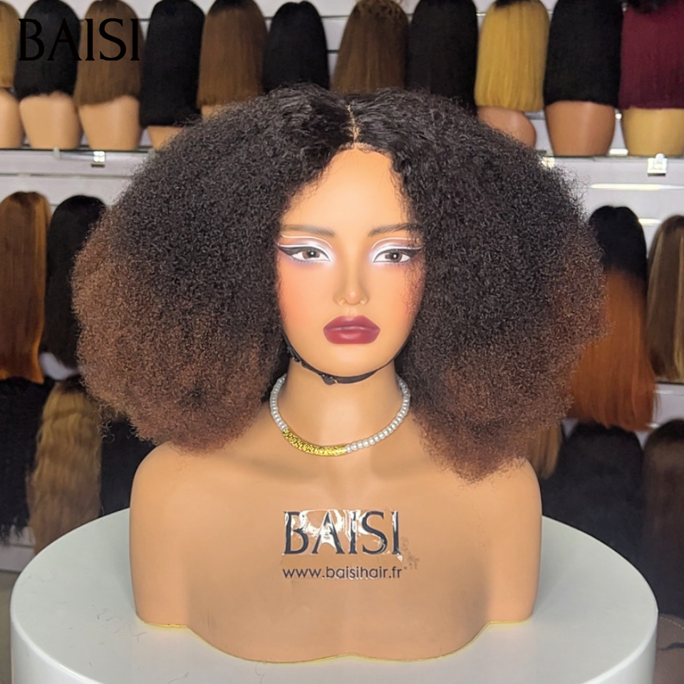 BAISI 4x4 Lace Perruque Afro Kinky 18 pouce 169€ Couleur Noir et Marron 1BT4# Hyper Touffu 400% de Densité en 100% Cheveux Humain