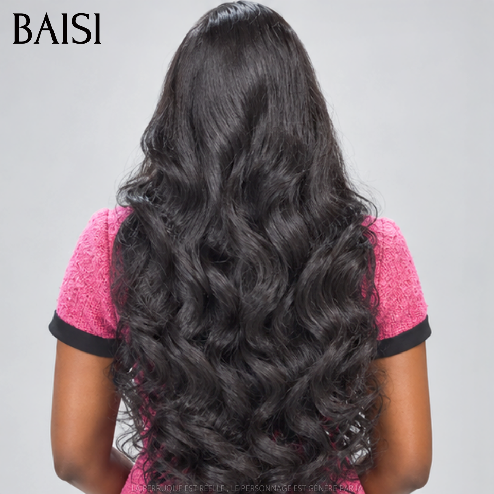 BAISI 13X4 Lace Perruque Body wave NOIR raw hair en 100% Vrais Cheveux Humains