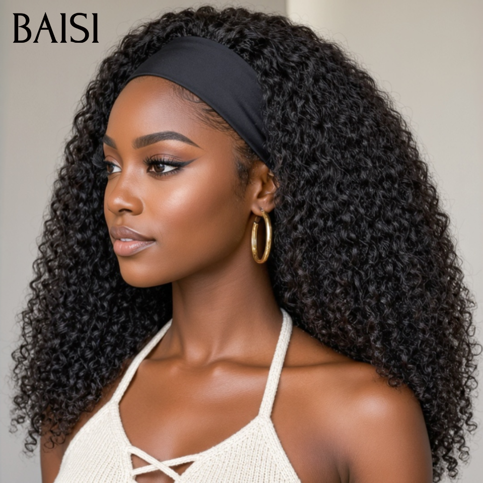 BAISI 13x4 Lace Frontal Perruque Afro Curly 10Pouces et 18Pouces Ou Perruque Bandeau Kinky Curly 20Pouces Beaucoup de Volume en 100% Cheveux Humains
