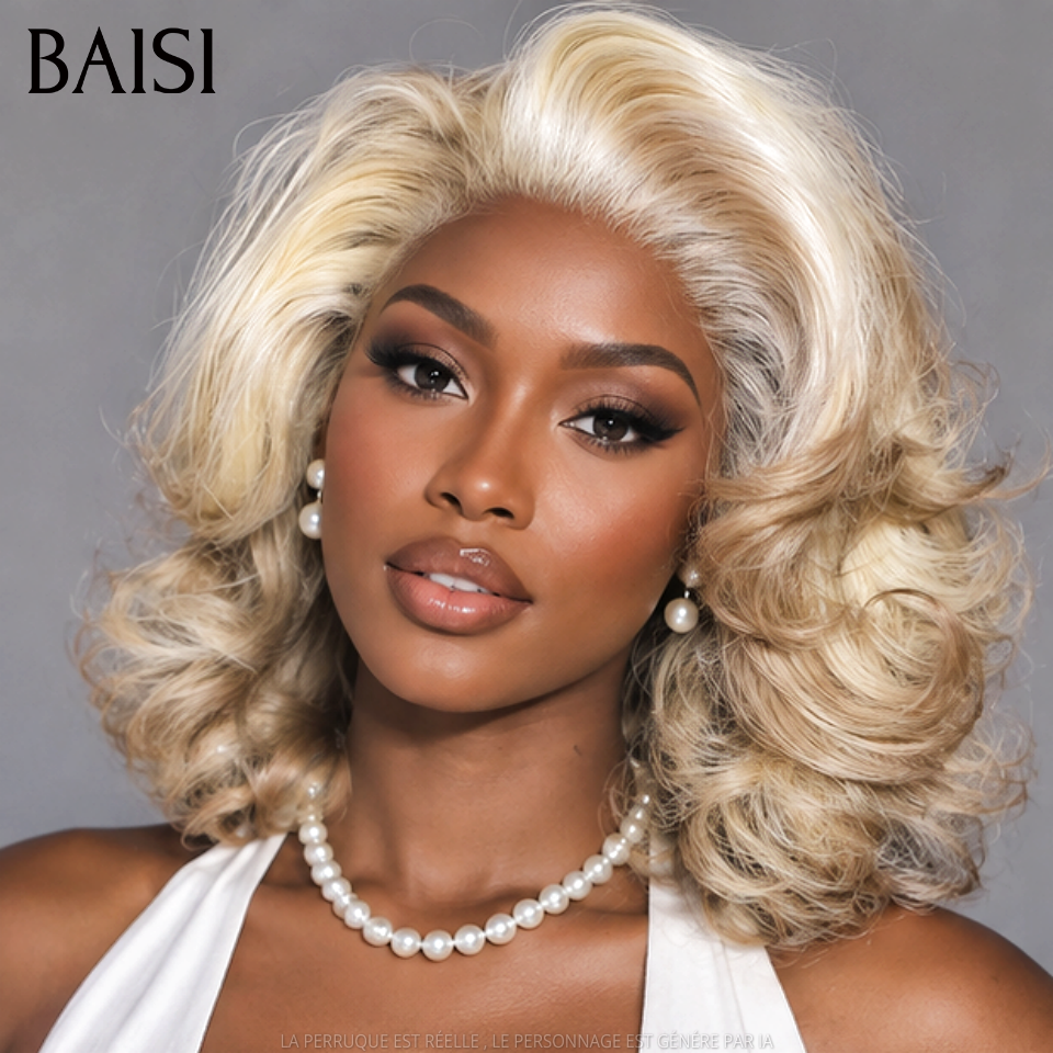 BAISI Promo Aujourd'hui Perruque 16 pouce couleurs blanche au queue grise somble grosse boucles sans colle en 100% Cheveux Humains