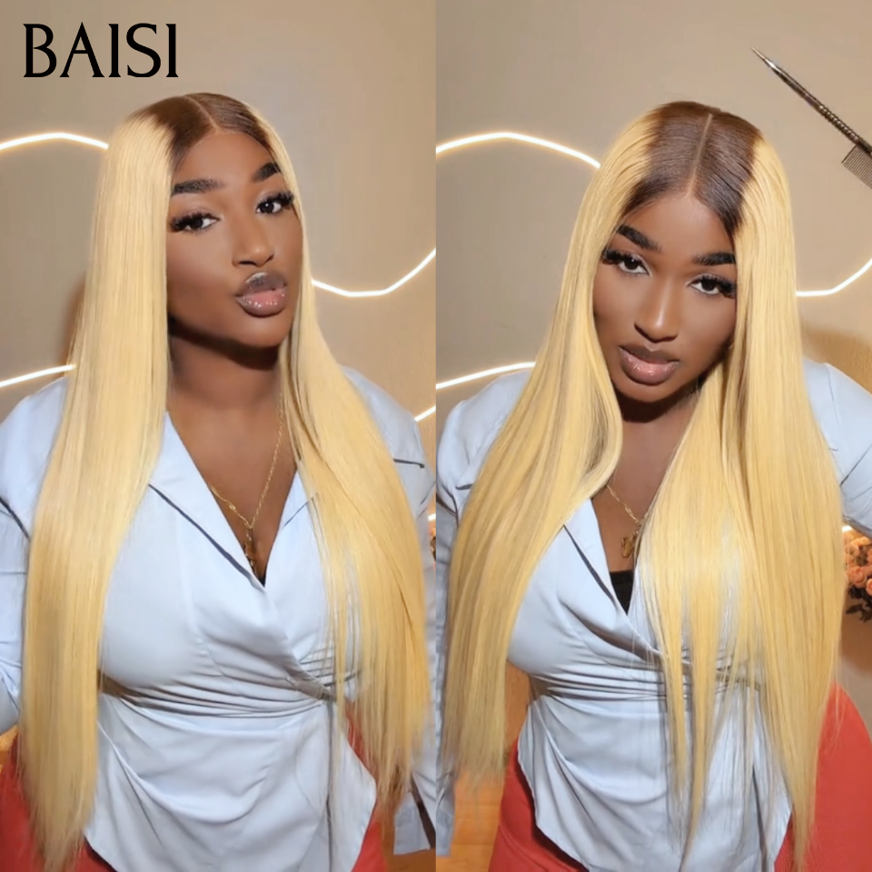 BAISI Perruque Personnalisée Couleur marron Blonde #4/#613 de Haute Qualité Cheveux Humains Lisse Straight, Livraison Gratuite