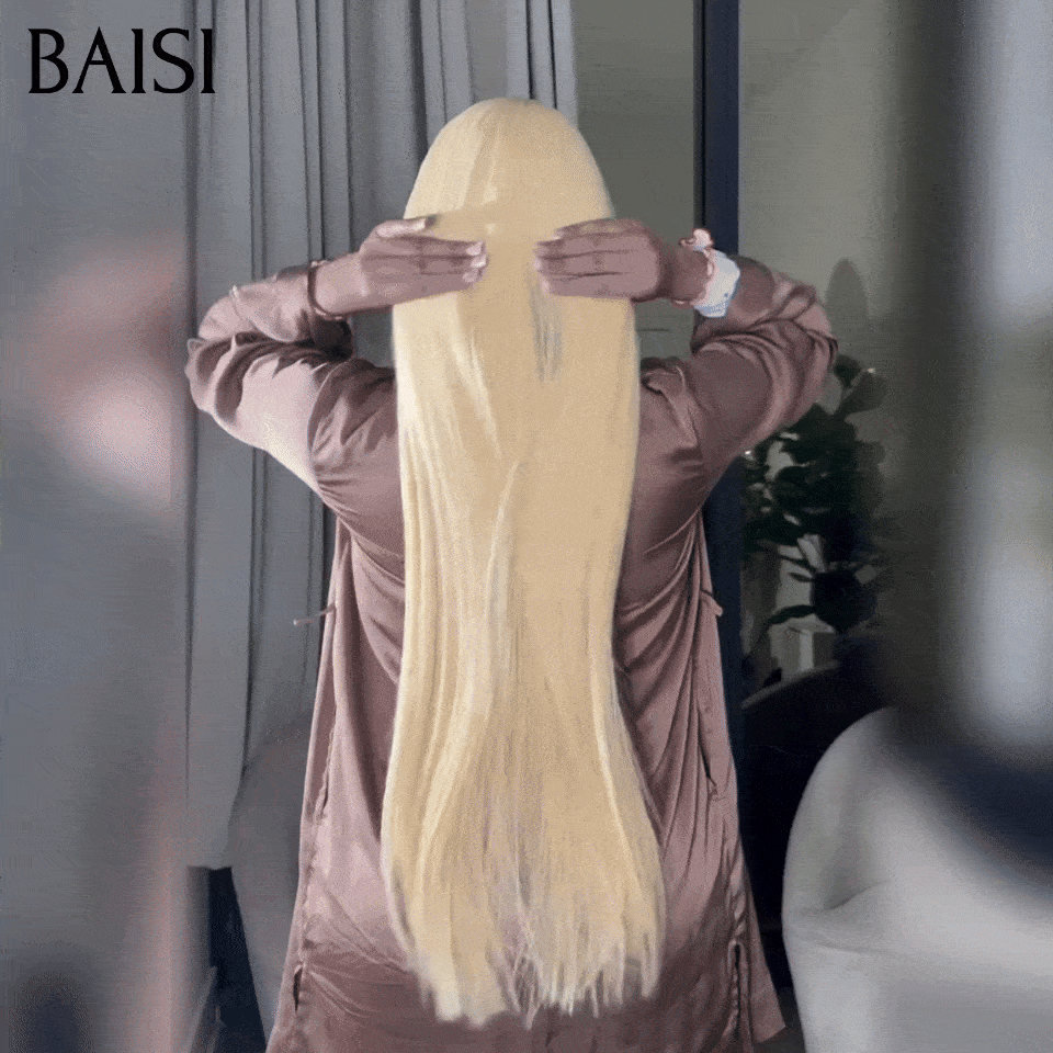 BAISI 13x4 Frontal Perruque Lisse En Blonde #613 Pré-plucked Pas Besoin de Colle en 100% Raw Hair Lace déjà couper