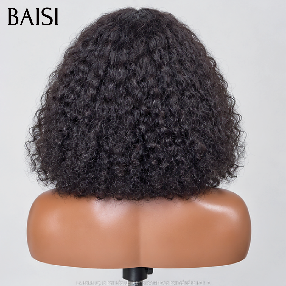 BAISI Lace frontale tranparente 13*4 Perruque curly Wave noir 12 pouce 75€ en 100% vrais cheveux humains BS65