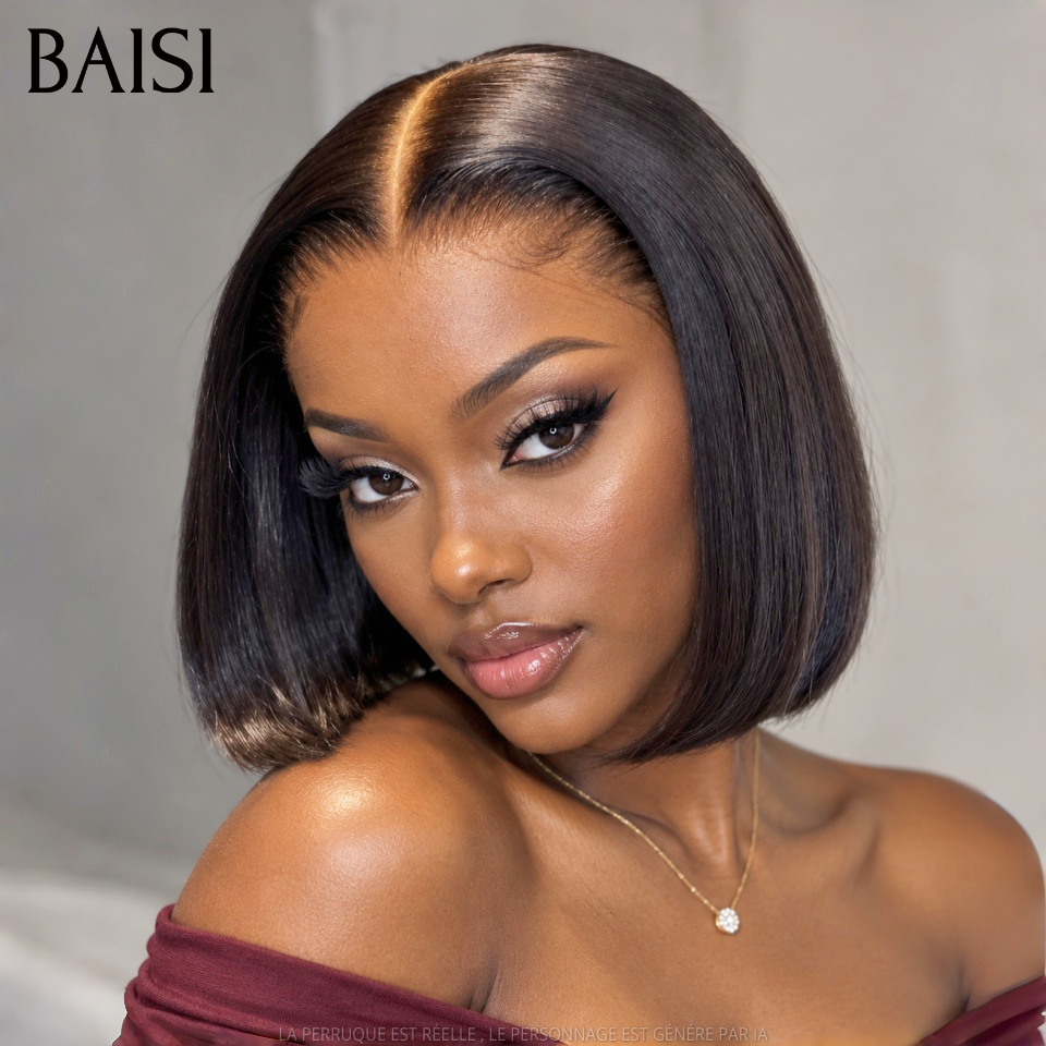BAISI 4x4 Lace Perruque Bob Carrée Lisse Couleur Noir 1B# 66€ 10Pouces Très Charmante Tous les Jours en 100% Cheveux humains