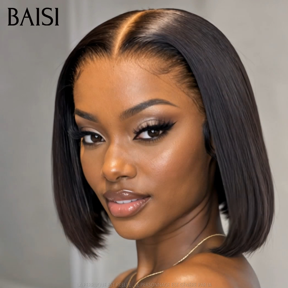 BAISI 4x4 Lace Perruque Bob Carrée Lisse Couleur Noir 1B# 66€ 10Pouces Très Charmante Tous les Jours en 100% Cheveux humains