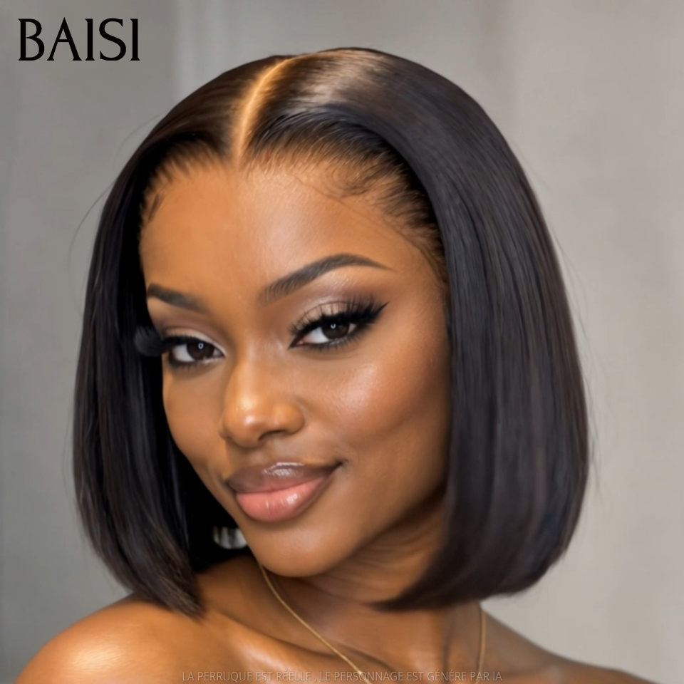 BAISI 4x4 Lace Perruque Bob Carrée Lisse Couleur Noir 1B# 66€ 10Pouces Très Charmante Tous les Jours en 100% Cheveux humains