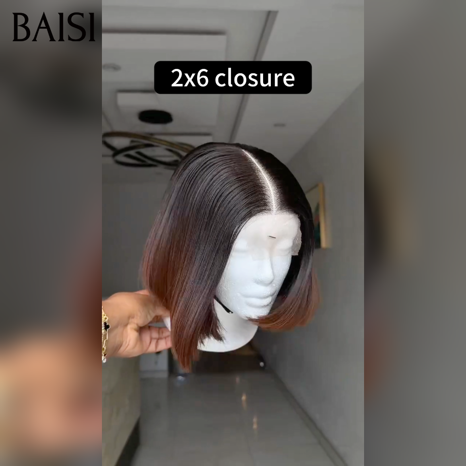 BAISI Perruques bob Lisse Vietnam Hair Qualité Haut de Gamme Couleur Moitié Noir Moitié Marron Très A la Mode en 100% Cheveux Humains