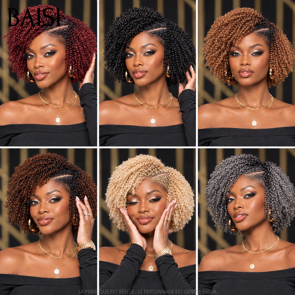 BAISI 13x6 Lace Perruque Bob Kinky Curly Coiffée Toutes les Couleurs disponible Avec Raie de Côté Nouveautés en 100% Cheveux humains