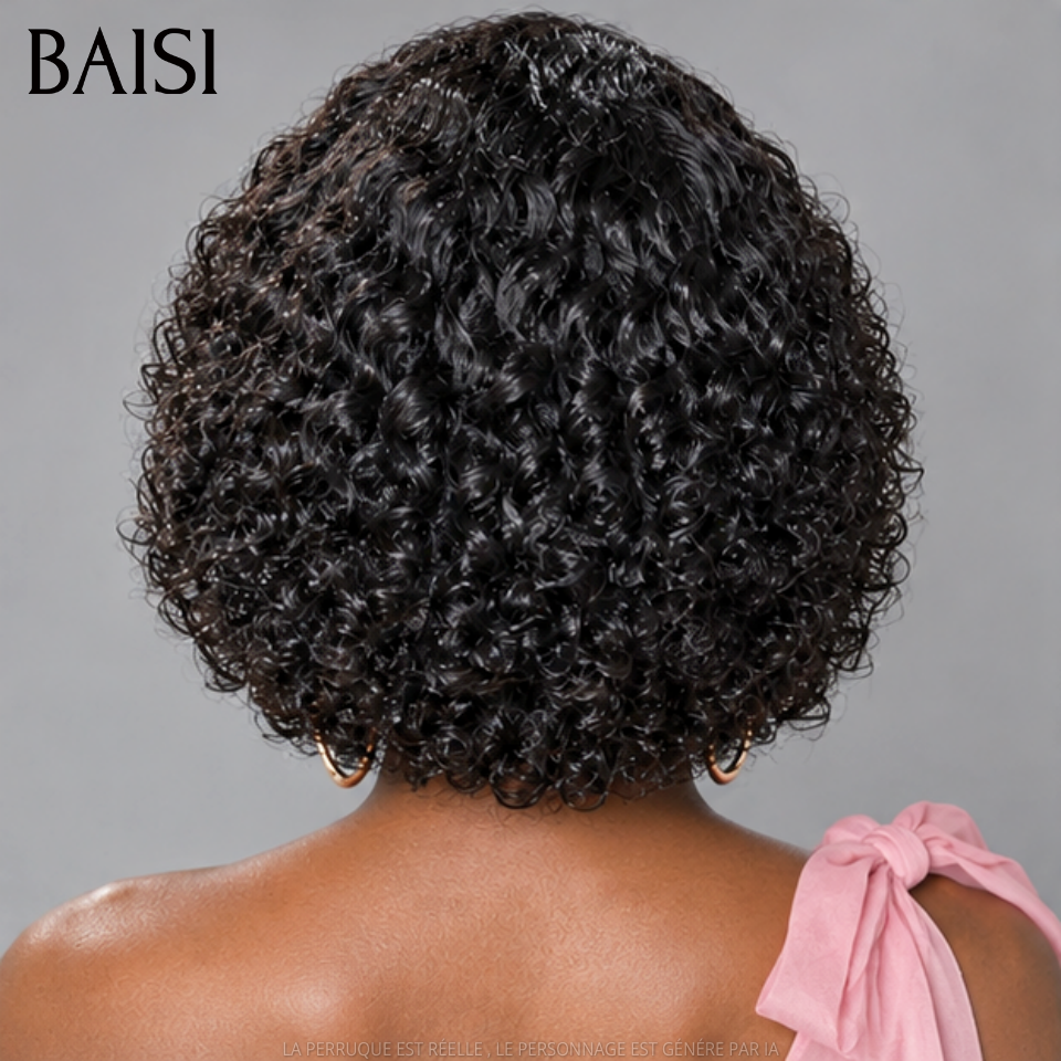 BAISI Perruque Bob afro curl avec lace frontal 10 pouces 68€ couleur noir en 100% Cheveux Humains