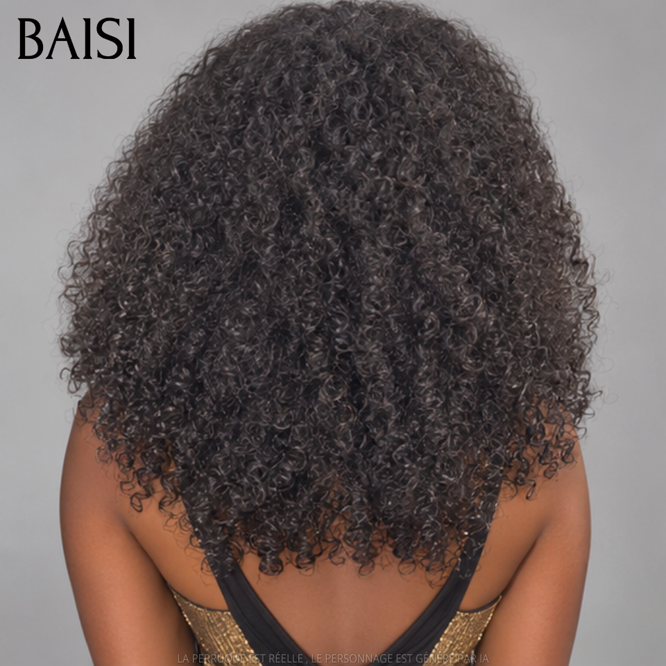 BAISI 13X4 Frontal lace perruque Afro Curly 16 Pouce 300% Densité Sans Colle Lace déjà couper en haut de gamme avec les Baby Hair naturel 100% vrais cheveux humains avec 4C Hairline