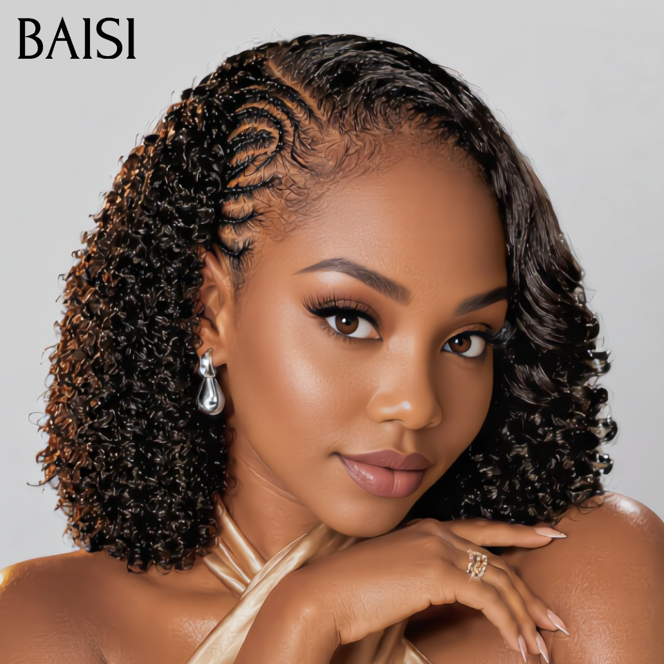 BAISI 13x4 Lace Perruque Coiffée Bouclée Curly 99€ Seulement Couleur Noir et Miel 1B/27# Style Demi Nattes Labyrinthes Coiffure Spéciale en 100% Cheveux Humains