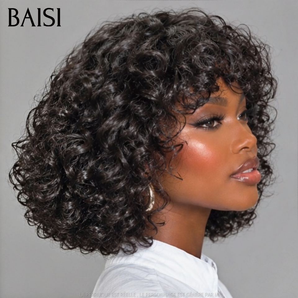 BAISI Perruques egg Wave sans colle 250% densité Très belle couleur avec Frange Fabriquées par les cheveux double drawn