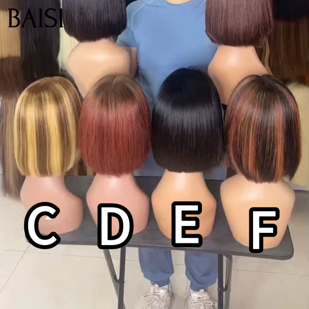 BAISI 2x6 Lace Lot de 2 Perruques Bob Lisse 8Pouces Différentes Couleurs Lot A+B ou Lot C+D ou Lot E+F Offre Spéciale Petit Business en 100% Cheveux humains