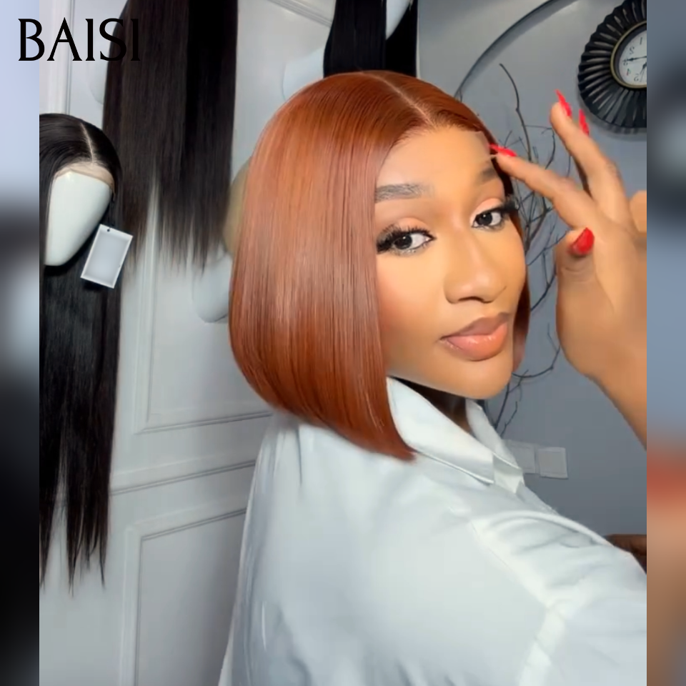 BAISI 2x6 Lace Perruque BOB Lisse 8 Pouces 95€ en Couleur Marron dorée 4/33# Authentique En 100% Cheveux Humains