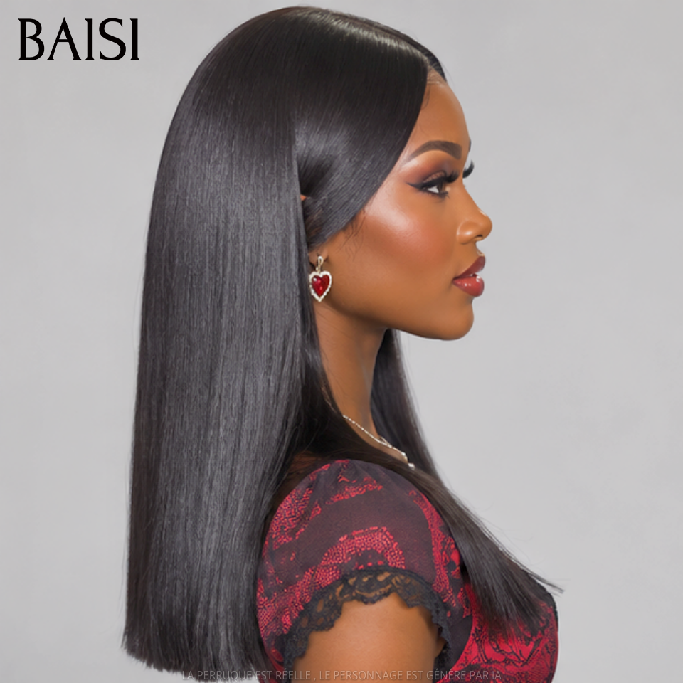BAISI 2X6 Lace Perruque Bob Lisse 100% Vietnam Hair Couleur noir SDD Bone Straight Disponible en 12 et 14pouces Prix Pas Chèr en 100% Cheveux Humains