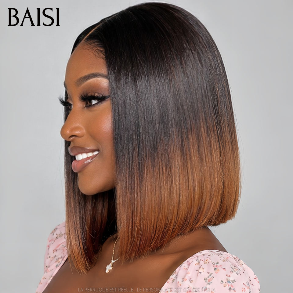 BAISI 4X4 Perruque Bob Lisse En Miel 1B/#4 Pré-plucked Pas Besoin de Colle en 100% Raw Hair Lace déjà couper