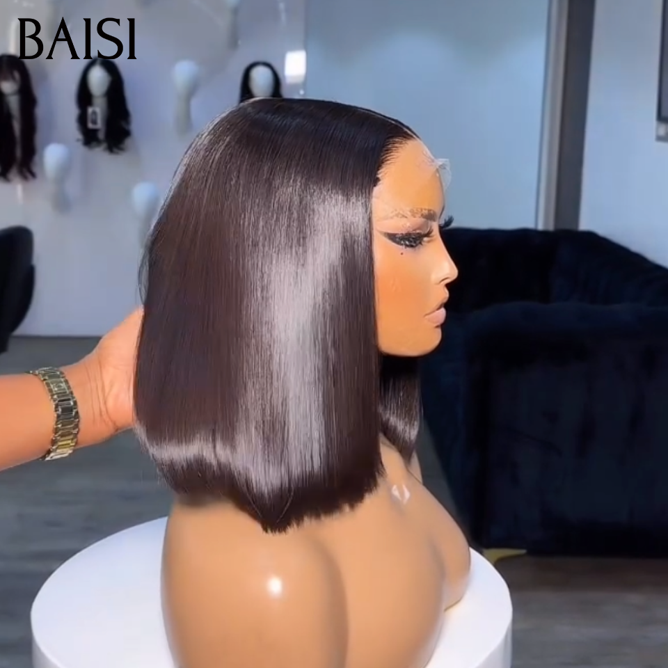 BAISI 4X4 Lace Perruque Bob Lisse Couleur Noir 10Pouces 62€ ou Afro curly 119€ sans colle sans lace en 100% Cheveux Humains
