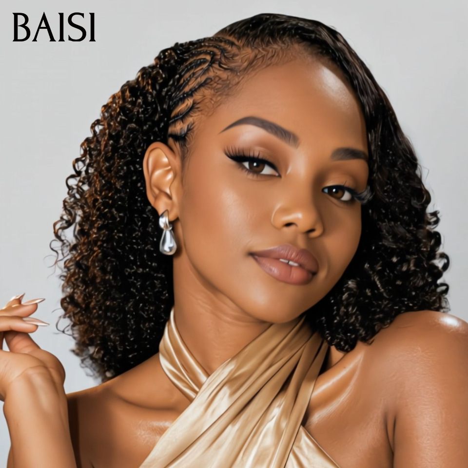 BAISI 13x4 Lace Perruque Coiffée Bouclée Curly 99€ Seulement Couleur Noir et Miel 1B/27# Style Demi Nattes Labyrinthes Coiffure Spéciale en 100% Cheveux Humains