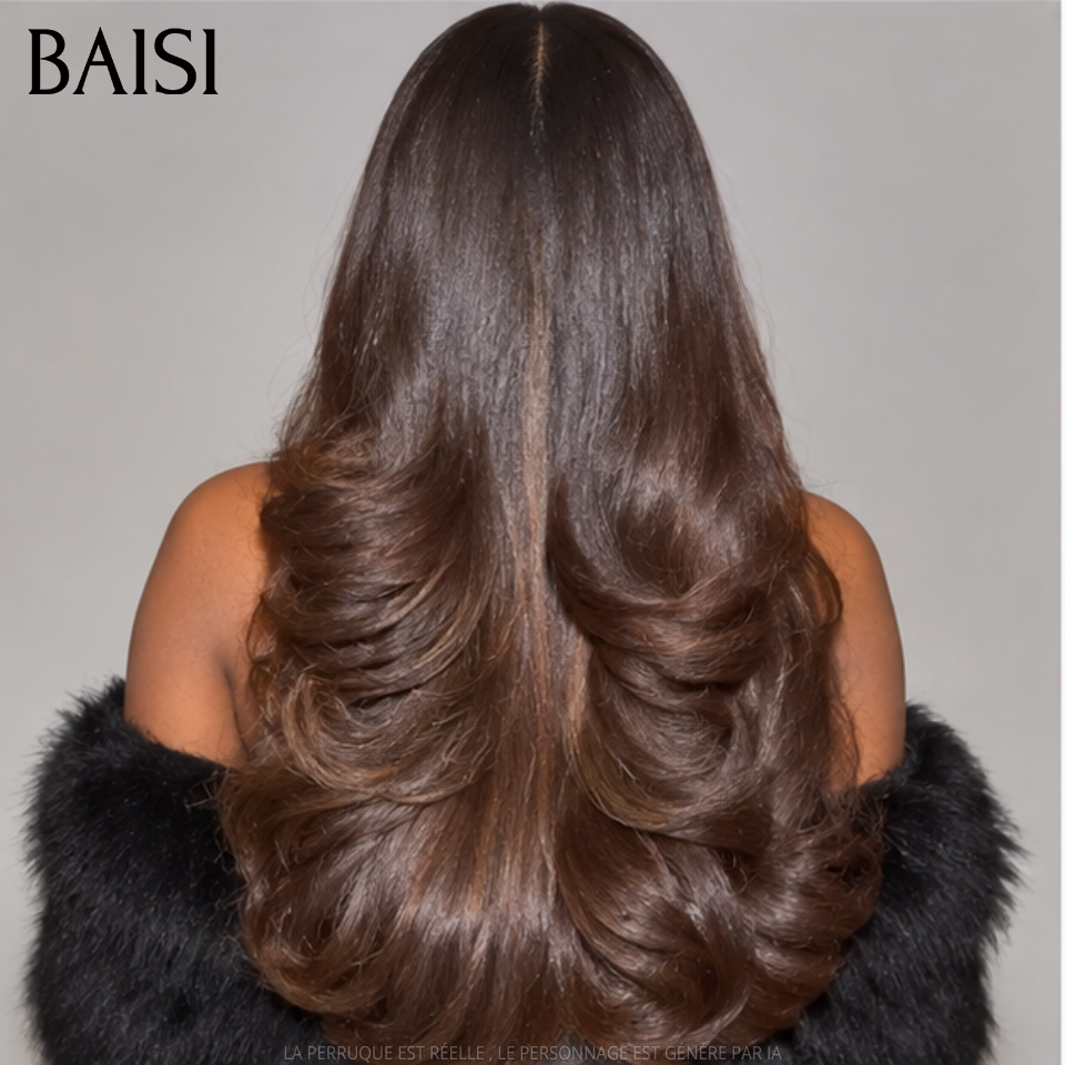 BAISI 13x4 Frontal Lace Perruque Body Wave en couleur Marron Mixte Sans Colle Lace déjà couper Facile à Porter en 100% Cheveux Humains