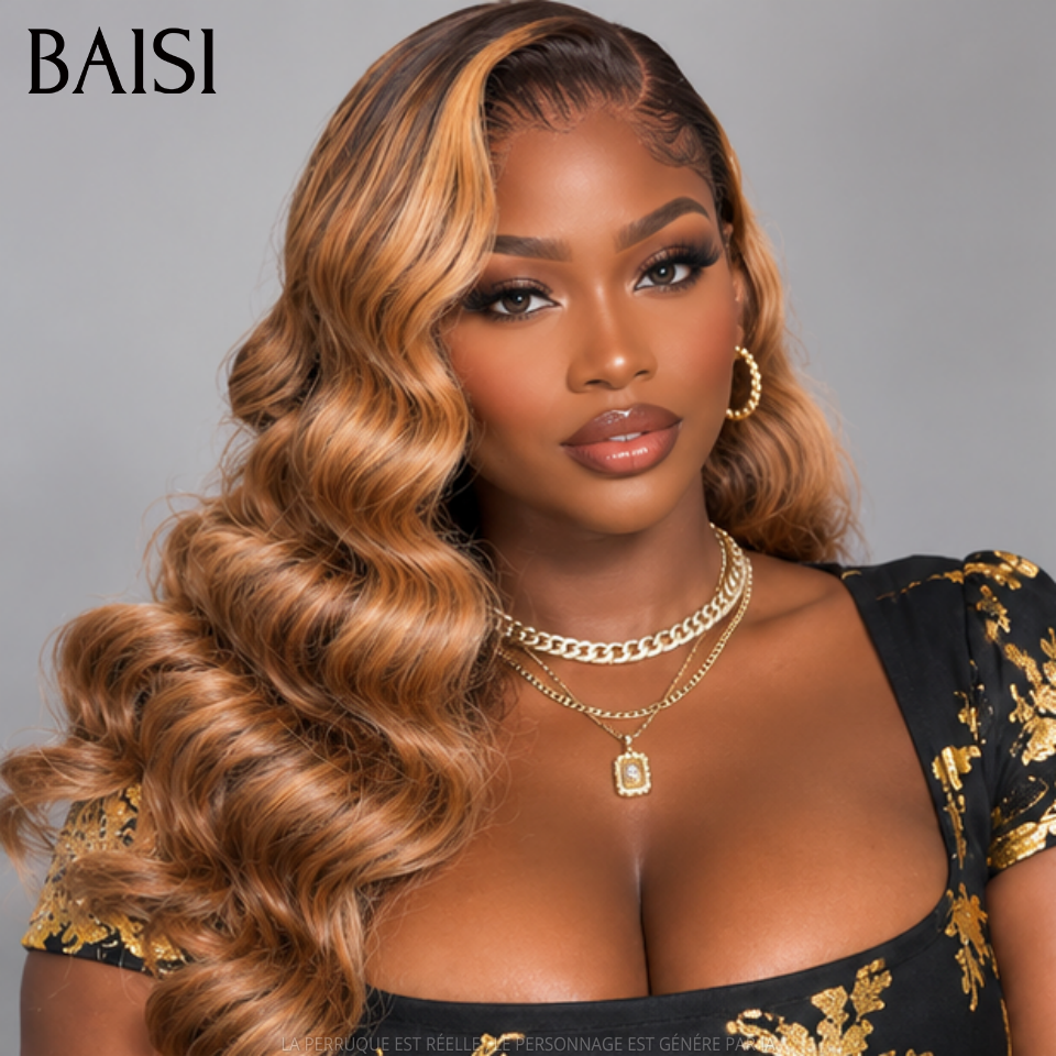 BAISI 13x4 Perruque Body Wave Sans Colle Couleurs personnalisées miel Pré-plucked Pas Besoin de Colle en 100% Raw Hair Lace déjà couper