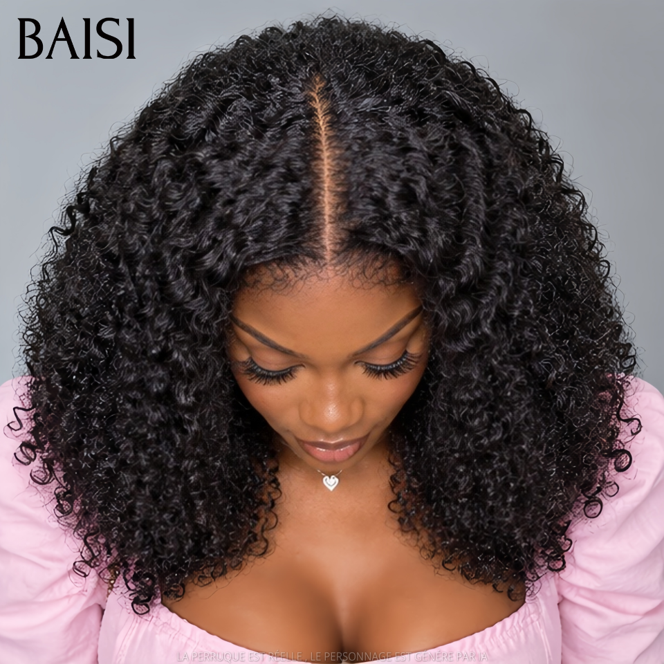 BAISI Grande SOLDES 4X4 Closure Perruque Naturelle Curly moitié prix 300% Densité Sans Colle Lace déjà couper Facile à Porter MP50