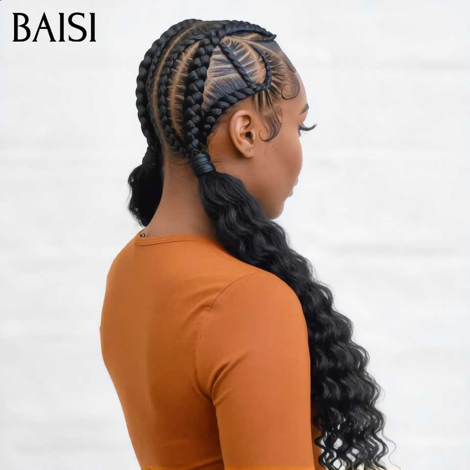 BAISI Full Lace Perruque Coiffée Bouclée Couleur Noir 1B# Avec Nattes Lolita Coiffure Coquête et Mignone en 100% Cheveux humains
