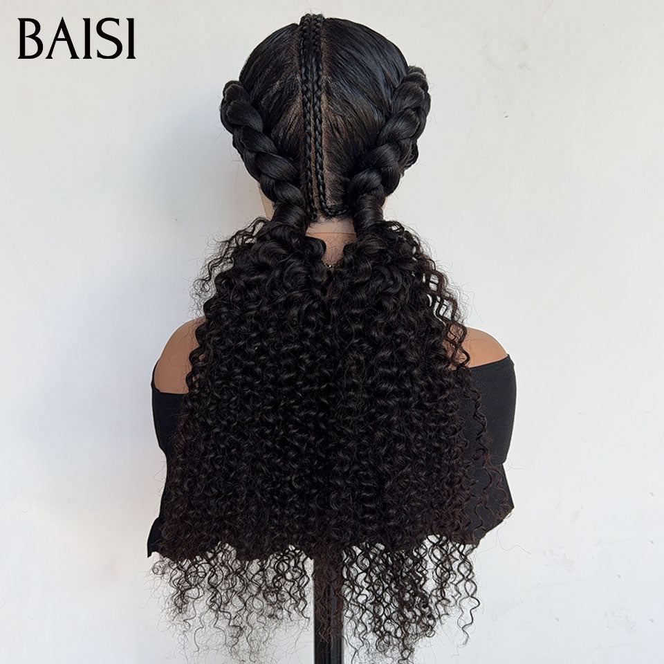 BAISI Full Lace Perruque Curly Coiffée En Nattes Couleur Noir 198€ Volume bien Remplie Tendance de L'Année Prête A Porter en 100% Cheveux humains