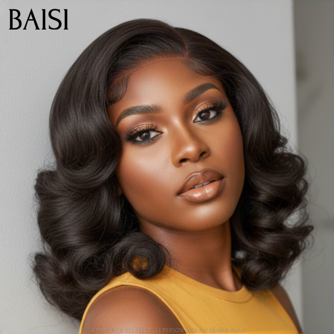 BAISI Lot de 2 Perruques Egg Wave Noir + Pixie Marron Lisse Beauté Fatale en 100% Cheveux humains