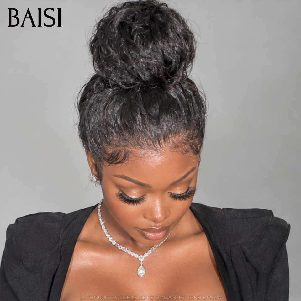 BAISI perruque Upgrade Invisible Strap 360 Frontal curly wave Lace frontale 360 invisible et réglable Pré-plucked Pas Besoin de Colle 250% densité en 100% Raw Hair Lace déjà couper