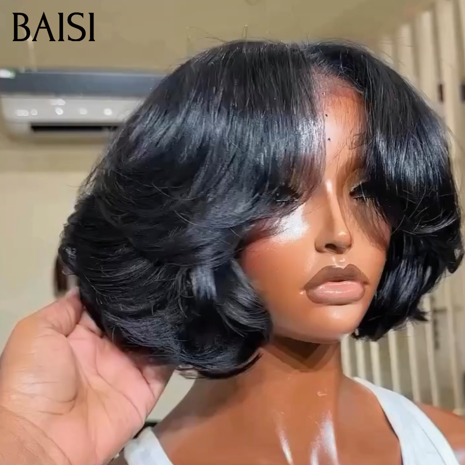 BAISI PROMO 2 Perruques 4x4 Lace Petite Coupe Ondulée + 2x4 Lace Bob Lisse Avec Frange 129€ Seulement Tendance Unique Pour les Vacances en 100% cheveux humains