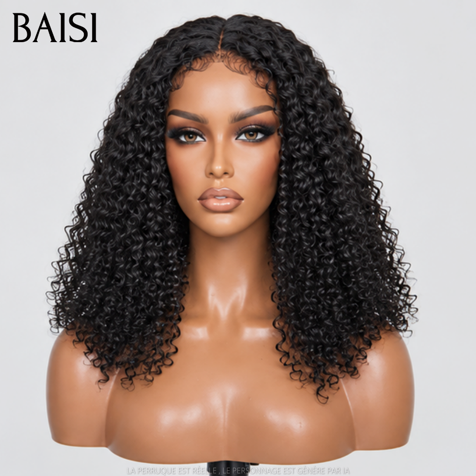 BAISI 5x5 HD Lace Closure Perruque Curly Vietnam Hair 14Pouces ou 18Pouces Couleur Noir #1B ou Couleur Marron 4# 250% Densité Super Qualité Ultra Naturel en 100% Cheveux humains