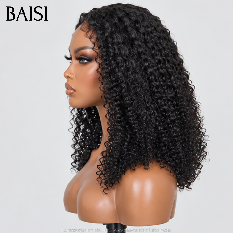 BAISI 5x5 HD Lace Closure Perruque Curly Vietnam Hair 14Pouces ou 18Pouces Couleur Noir #1B ou Couleur Marron 4# 250% Densité Super Qualité Ultra Naturel en 100% Cheveux humains