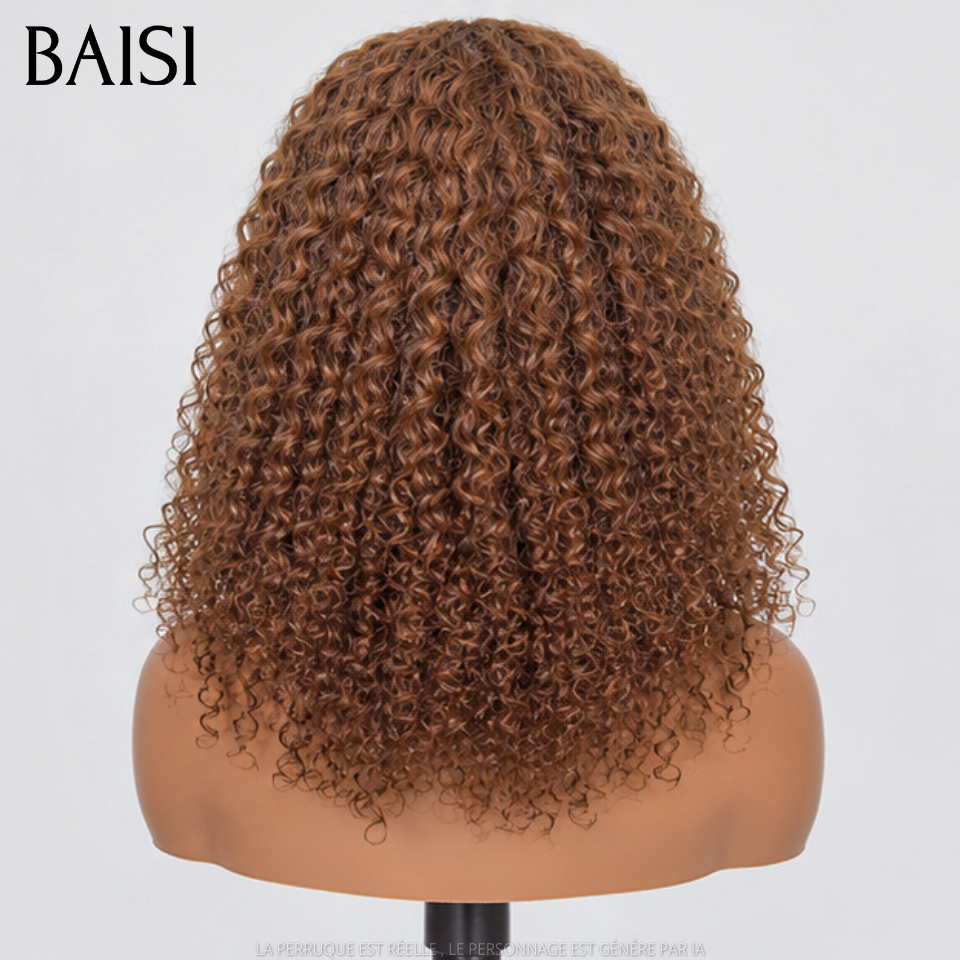 BAISI 5x5 HD Lace Closure Perruque Curly Vietnam Hair 14Pouces ou 18Pouces Couleur Noir #1B ou Couleur Marron 4# 250% Densité Super Qualité Ultra Naturel en 100% Cheveux humains