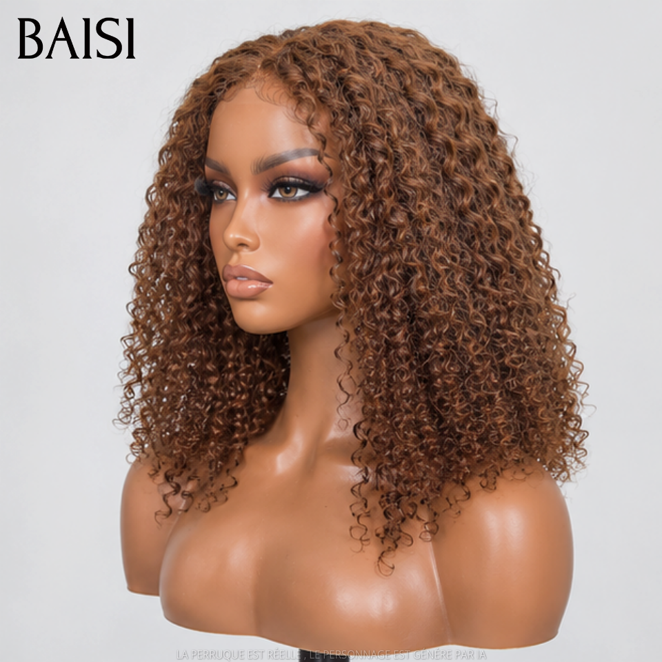 BAISI 5x5 HD Lace Closure Perruque Curly Vietnam Hair 14Pouces ou 18Pouces Couleur Noir #1B ou Couleur Marron 4# 250% Densité Super Qualité Ultra Naturel en 100% Cheveux humains
