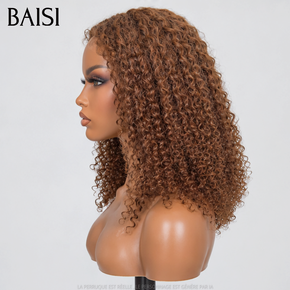 BAISI 5x5 HD Lace Closure Perruque Curly Vietnam Hair 14Pouces ou 18Pouces Couleur Noir #1B ou Couleur Marron 4# 250% Densité Super Qualité Ultra Naturel en 100% Cheveux humains