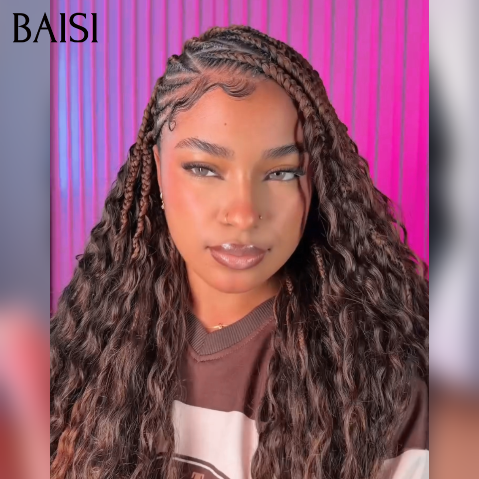 BAISI 13x6 Lace Perruque Coiffée Deep Wave Demi-Tresses 24Pouces 259€ Couleur Châtain Marron 2B30# Look Original en 100% Cheveux humains